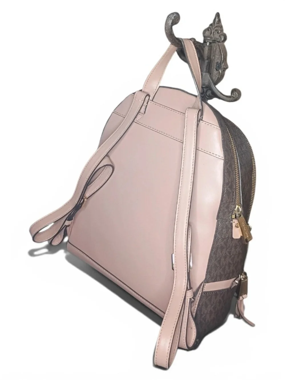 Michael Kors Rhea Zip Stripe Medium Backpack Pink & Brown Monogram